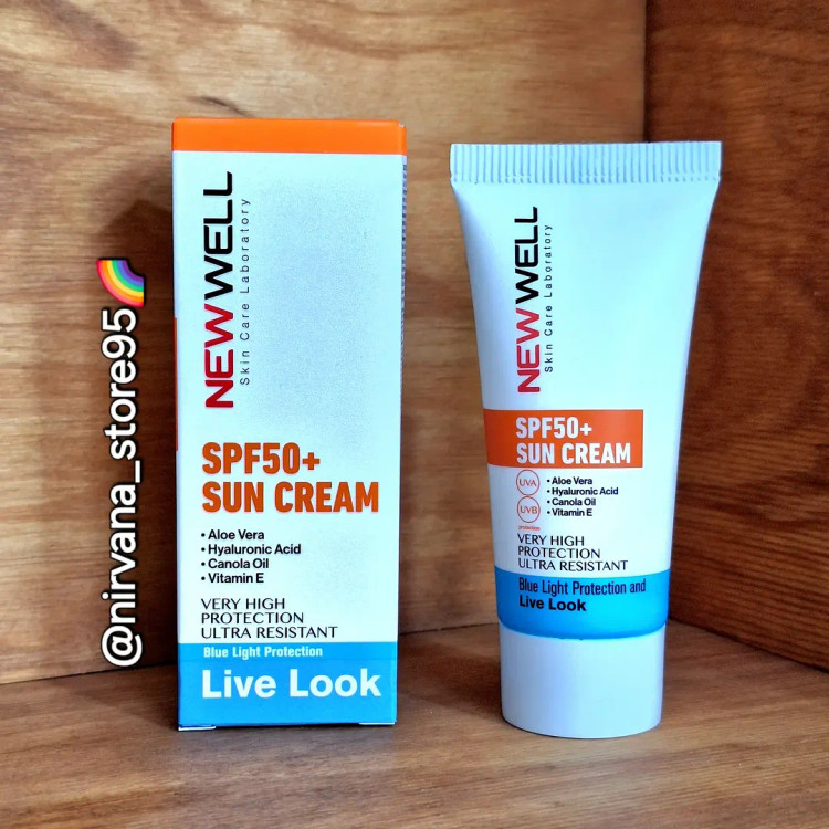 کرم ضد آفتاب بی رنگ +SPF50 نیوول مناسب برای انواع پوست 50میل